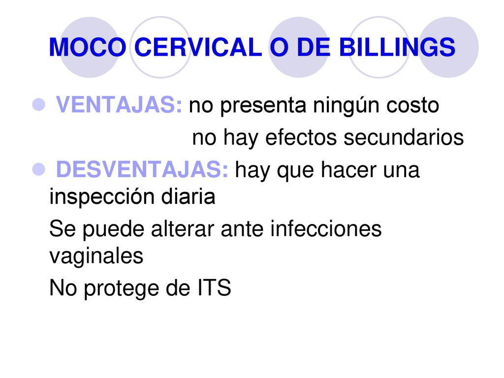 Ventajas y desventajas del metodo del moco cervical